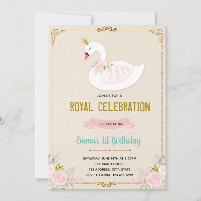 Swan princess birthday invitation (Front)