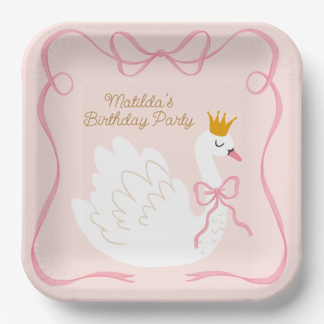 Swan Princess Birthday  Paper Plate (Front)