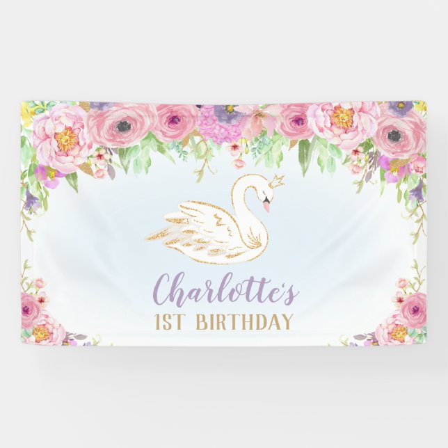 Swan Princess Birthday Party Backdrop Wall Decor Banner (Horizontal)