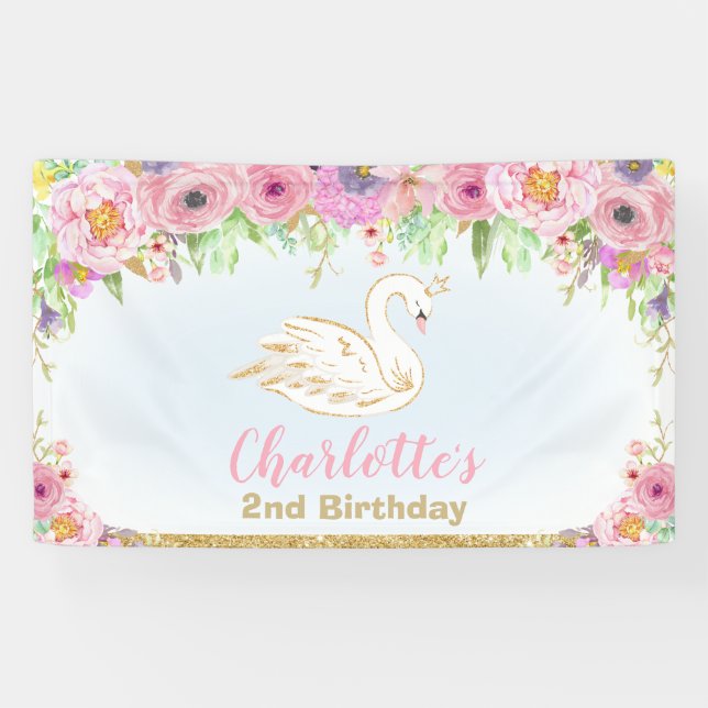Swan Princess Birthday Party Backdrop Wall Decor Banner (Horizontal)