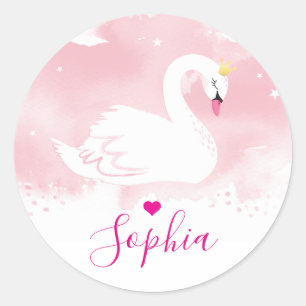 SWAN PRINCESS birthday party elegant pretty pink Classic Round Sticker