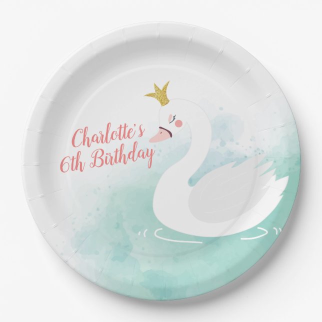 Swan Princess Birthday Plates, Swan Lake Paper Plate (Front)