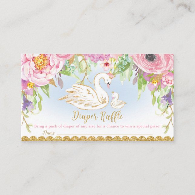 Swan Princess Diaper Raffle Floral Baby Girl Enclosure Card (Front)