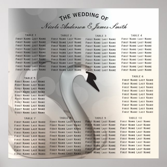 Swan Princess Elegant Wedding Table Seat Poster (Front)