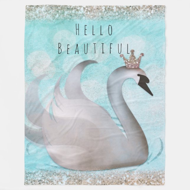 Swan Princess Faux Gold Glitter Chic Fairy Tale Fleece Blanket (Front)