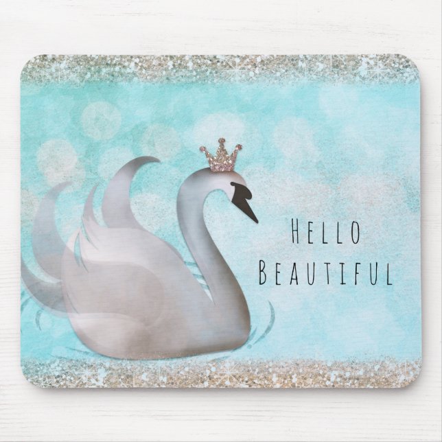Swan Princess Faux Gold Glitter Chic Fairy Tale Mouse Mat (Front)