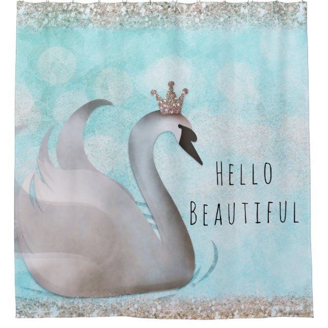 Swan Princess Faux Gold Glitter Chic Fairy Tale Shower Curtain (Front)