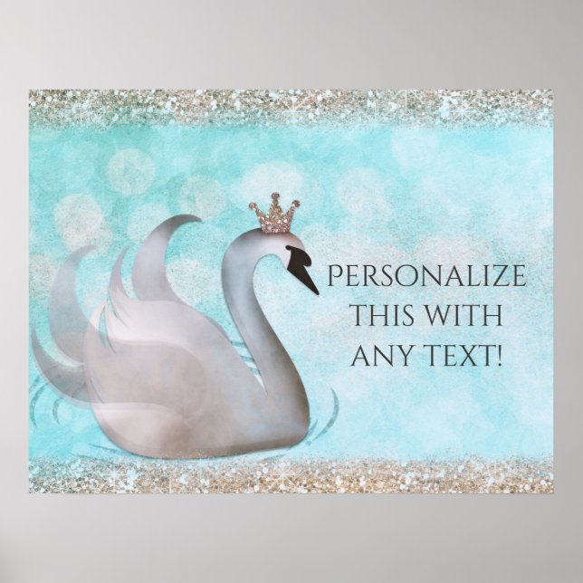 Swan Princess Faux Gold Glitter Fairy Tale Party Poster (Front)