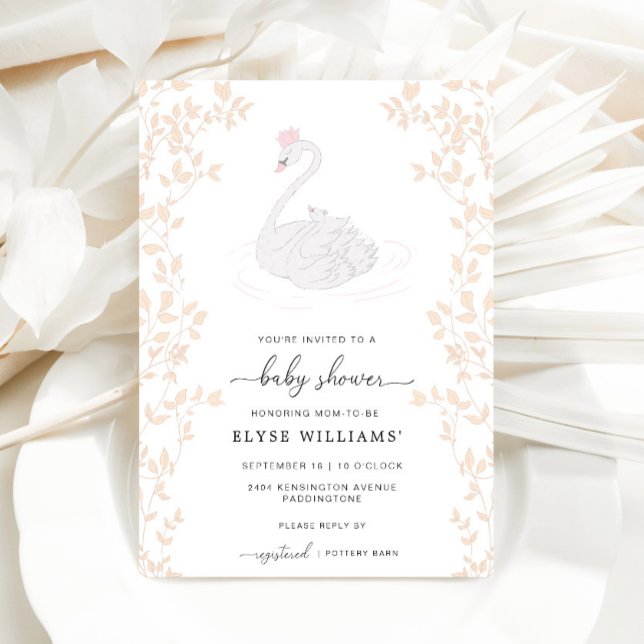 Swan Princess Girl Baby Shower Invitation (Baby Shower Invitation Odette Swan )