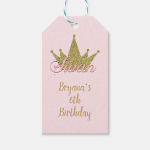Swan Princess Gold Glitter Crown Birthday Party Gift Tags