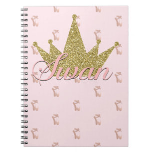 Swan Princess Gold Glitter Crown Glam Notebook
