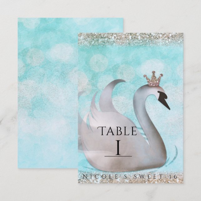 Swan Princess Gold Glitter Fairy Tale Table Number (Front/Back)