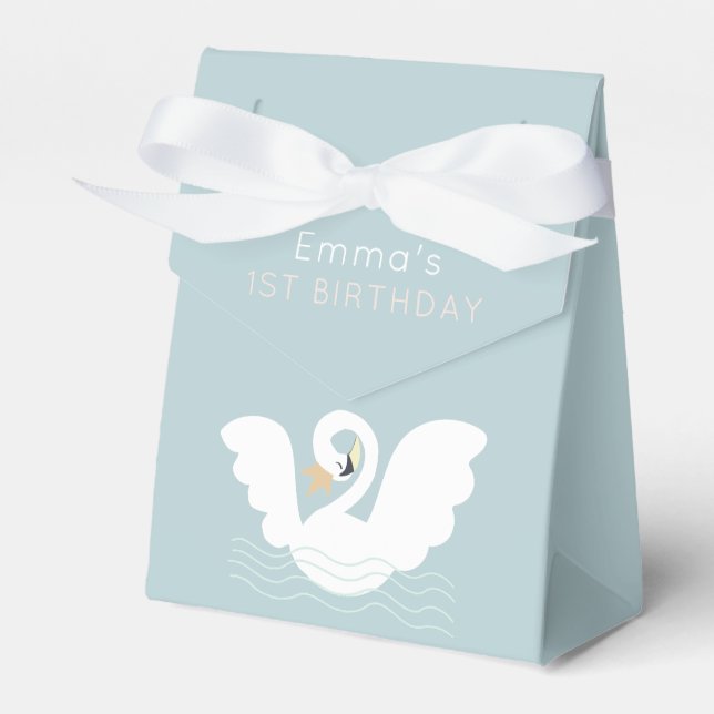 Swan Princess Modern Blue Girl Birthday Favour Box (Front Side)
