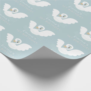 Swan Princess Modern Blue Girl Birthday Wrapping Paper