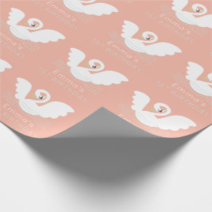 Swan Princess Modern Pink Girl Birthday Wrapping Paper