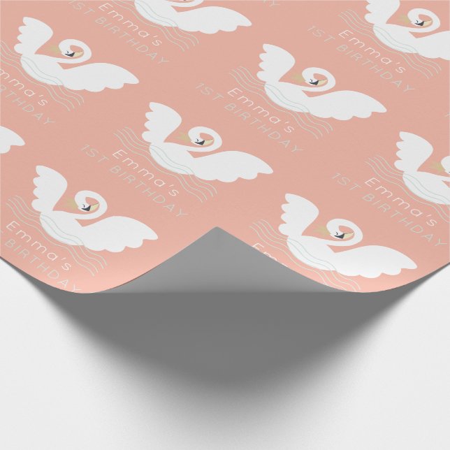 Swan Princess Modern Pink Girl Birthday Wrapping Paper (Corner)