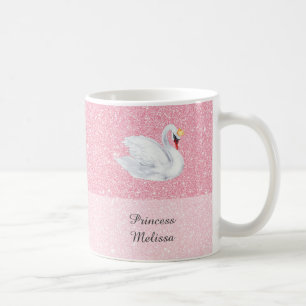 Swan Princess Monogram Pink Glitter Coffee Mug