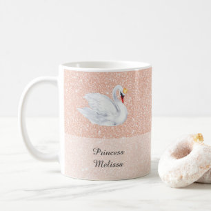 Swan Princess Monogram Rose Gold Glitter Monogram Coffee Mug