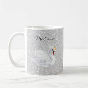 Swan Princess Monogram Silver Glitter Coffee Mug