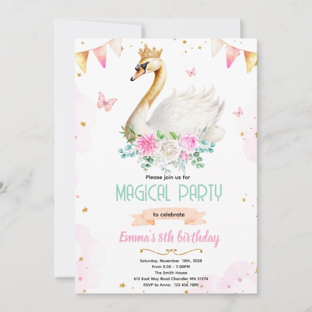 Swan princess party invitation (Front)