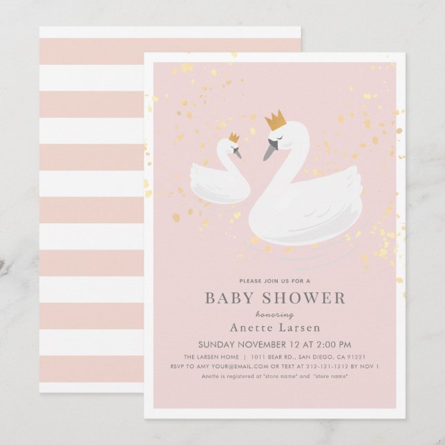 Swan Princess Pink Baby Shower Invitation (Front/Back)