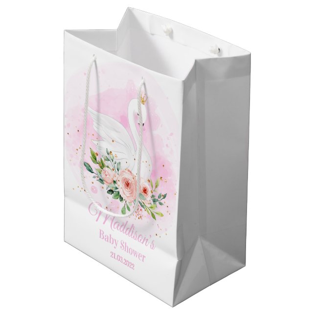Swan Princess Pink Girl Birthday Baby Shower Medium Gift Bag (Front Angled)