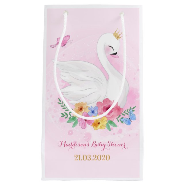Swan Princess Pink Girl Birthday Baby Shower Small Gift Bag (Front)