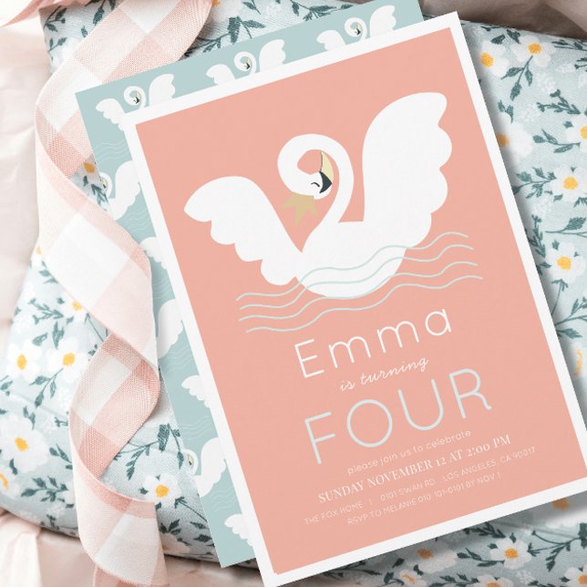 Swan Princess Pink Modern Girl Birthday Invitation (Creator Uploaded)