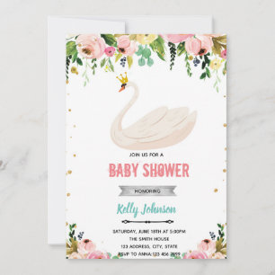 Swan princess shower birthday invitation