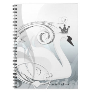 Swan Princess Silver & White Elegant Custom Notebook