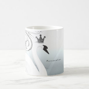 Swan Princess Silver & White Swirl Chic Fairy Tale Coffee Mug