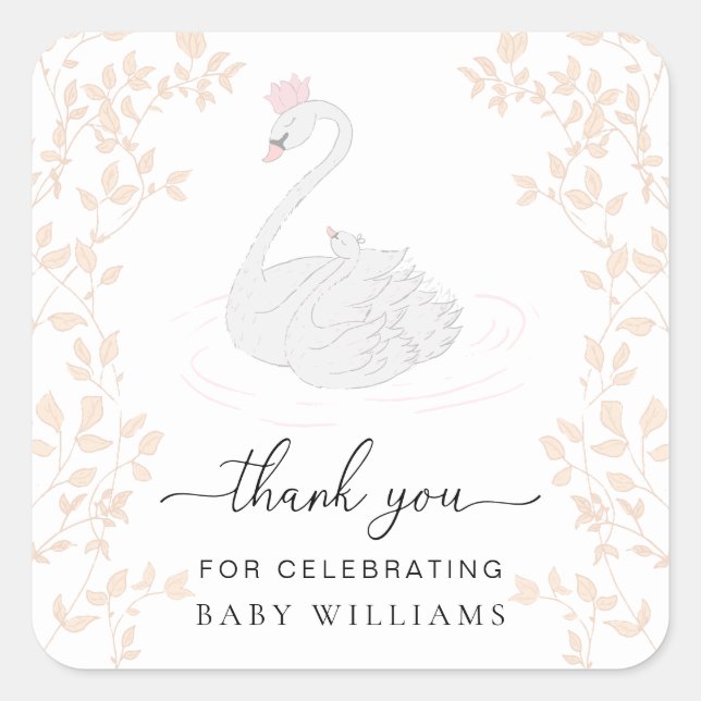 Swan Princess Thank You Favour Square Sticker (Front)