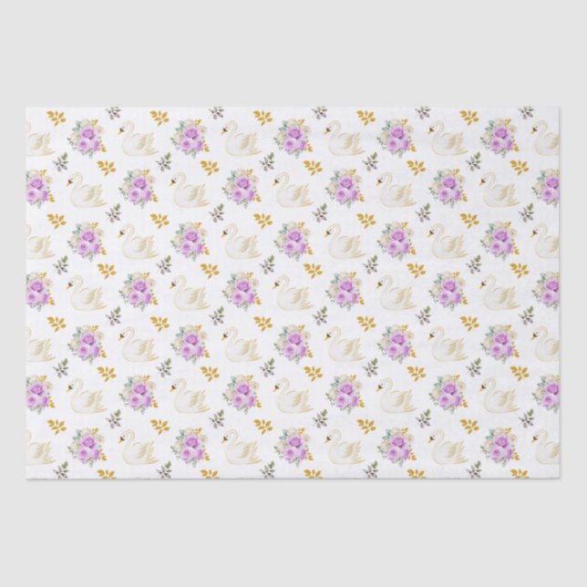 Swan Purple and Gold Floral Roses Tissue Paper (Front)