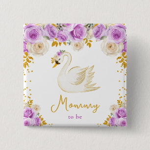 Swan Purple and Gold Roses Mummy To Be 15 Cm Square Badge
