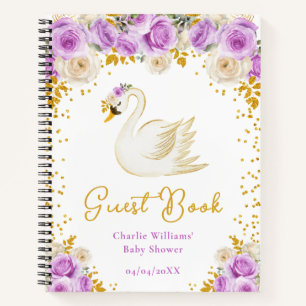 Swan Purple Gold Roses Baby Shower Guest Book
