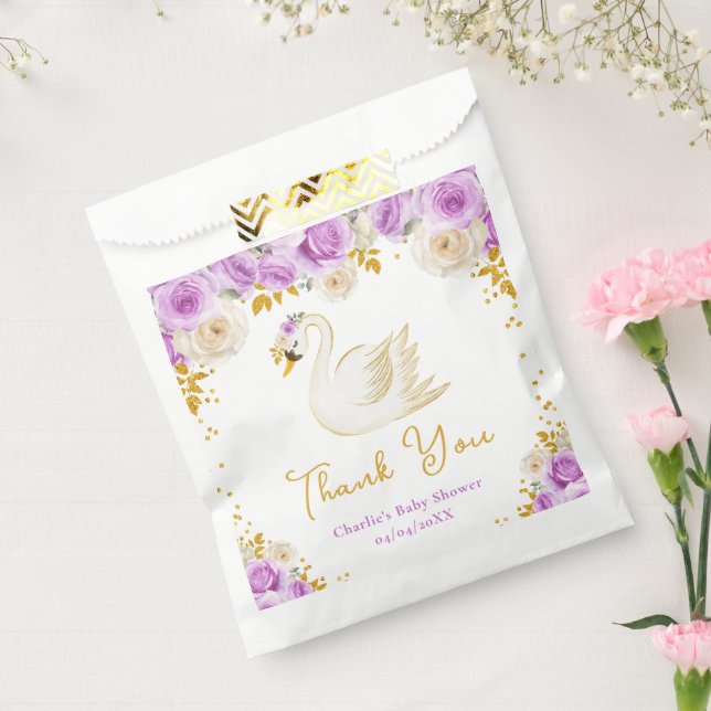 Swan Purple Gold Roses Baby Shower Thank You Favour Bags (Sealed)