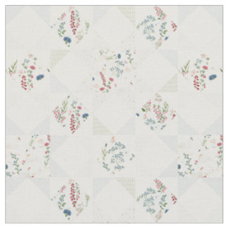 Swan Quilt Blocks Floral BabyBlue Sage Green Patch Fabric