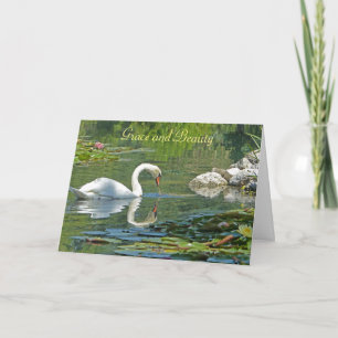 SWAN REFLECTED IN POND/GRACE AND BEAUTY/BIRTHDAY C CARD