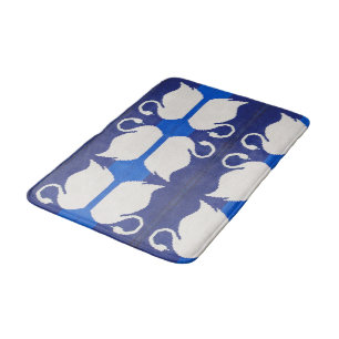 Swan Reflection in Blue Lake Artisan Crochet Print Bath Mat