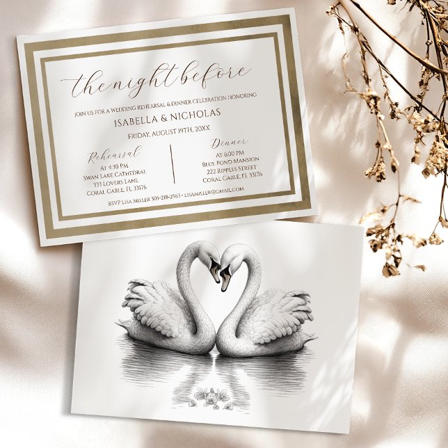 Swan Rehearsal Dinner Wedding Invite (Romantic Night Before Invite)