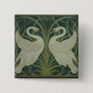 'Swan, Rush and Iris' wallpaper design 15 Cm Square Badge