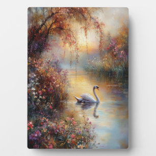 Swan Rustic Impressionist Painting Plaque