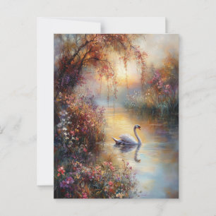 Swan Rustic Impressionist Painting Postcard