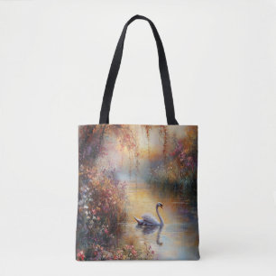 Swan Rustic Impressionist Painting Tote Bag
