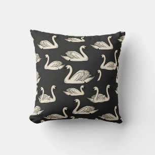 Swan Safari Throw Pillow - Charcoal and Black Home