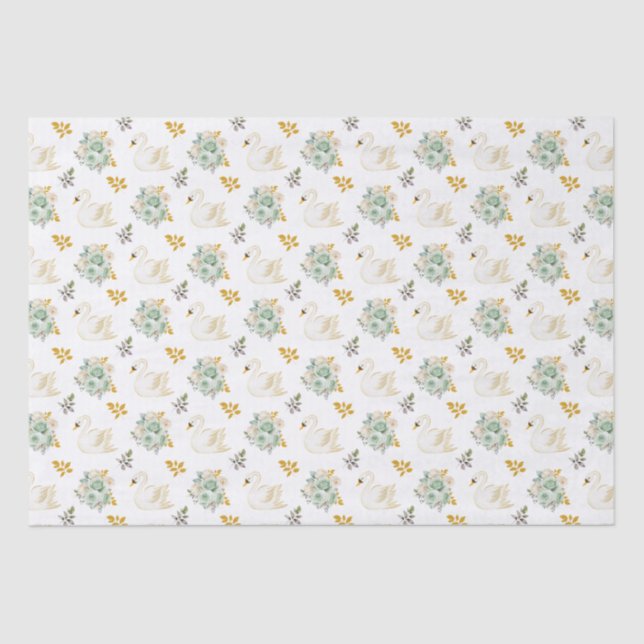 Swan Sage Green and Gold Floral Roses Tissue Paper (Front)
