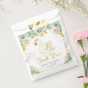 Swan Sage Green Gold Roses Baby Shower Thank You Favour Bags