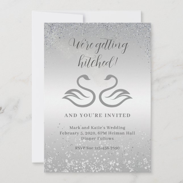 Swan silhouettes in the centre and diamond rain in invitation (Front)
