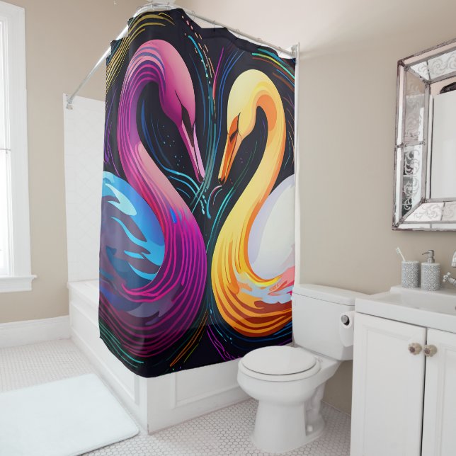 Swan Stained Glass Mosaic bathroom Shower Curtain (In Situ)