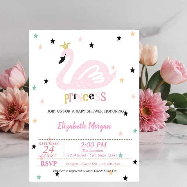 Swan, Stars, Princess  Baby Shower Invitation (Creator Uploaded)